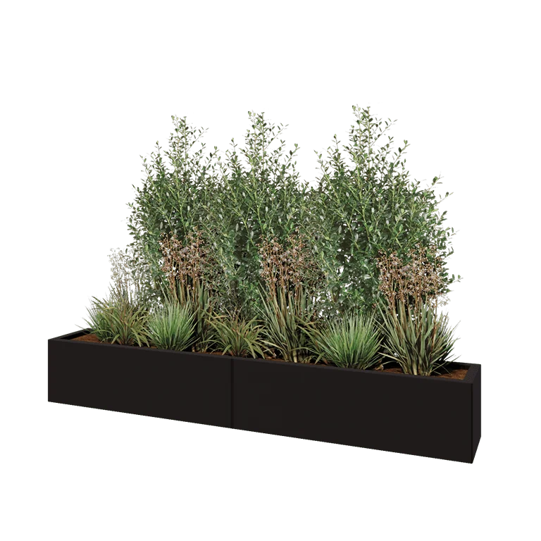 Steel planter XXL - Rectangle - 200 x 30 x 30 cm - RAL9005 matt (black) - With bottom plate
