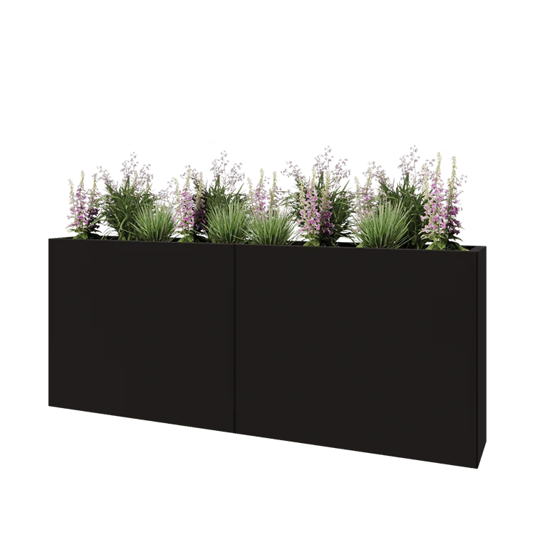 Steel planter XXL - Rectangle - 200 x 30 x 80 cm - RAL9005 matt (black) - Without bottom plate