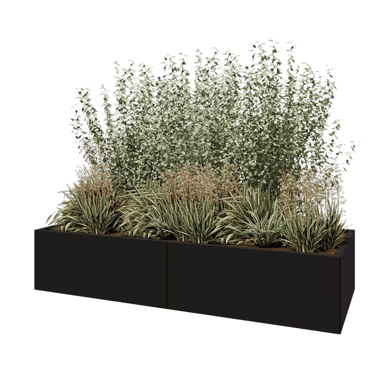 Steel planter XXL - Rectangle - 200 x 80 x 40 cm - RAL9005 matt (black) - Without bottom plate
