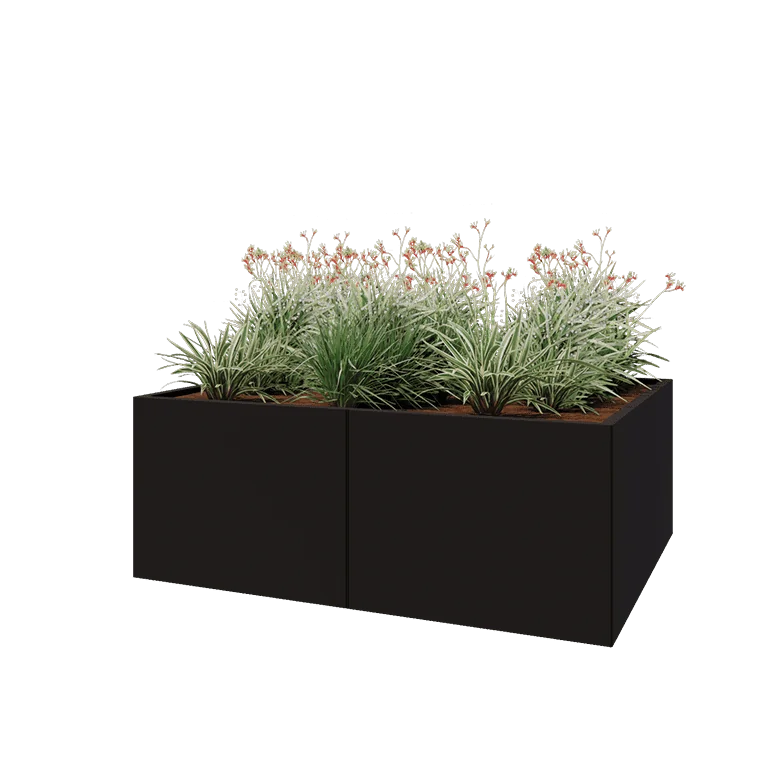 Steel planter XXL - Rectangle - 160 x 120 x 60 cm - RAL9005 matt (black) - With bottom plate