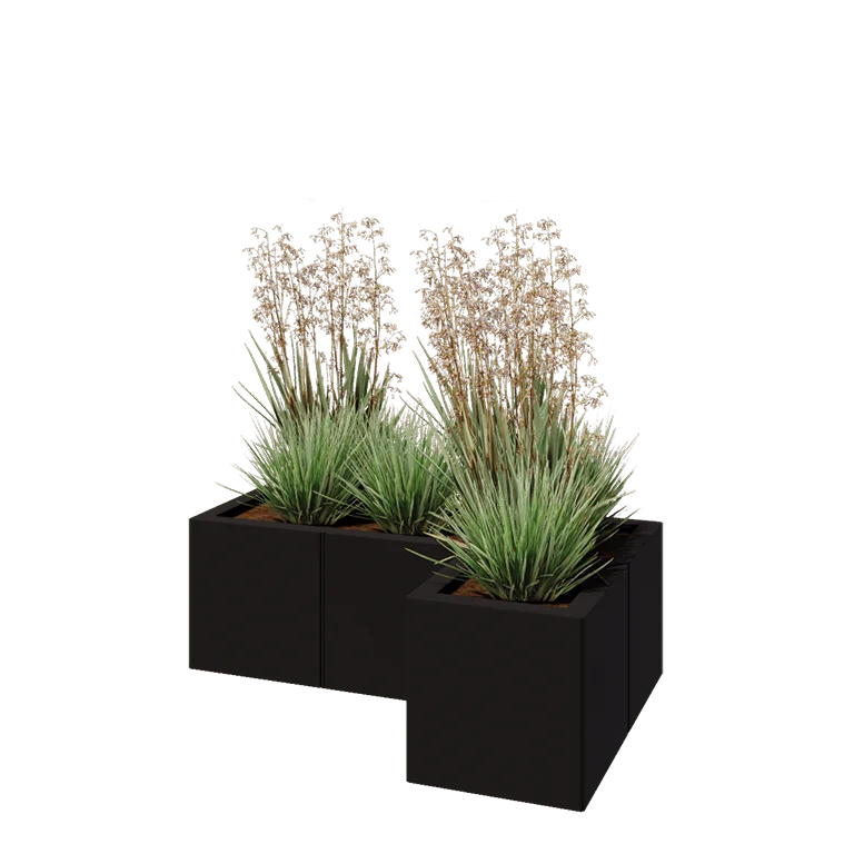 Steel planter - Corner - 90 x 60 x 30 cm - RAL9005 matt (black) - Without bottom plate