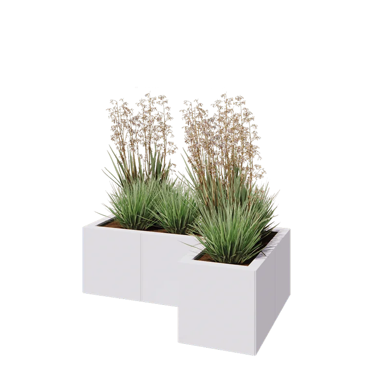 Steel planter - Corner - 90 x 60 x 30 cm - RAL9005 matt (white) - Without bottom plate
