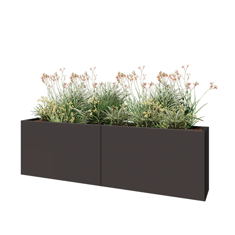 Steel planter XXL - Rectangle - 200 x 30 x 60 cm - Other RAL colour - With bottom plate