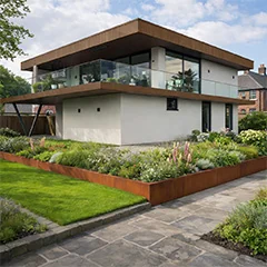 Retaining walls for level changes and a clean garden layout
