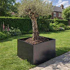 Steel planters in a sleek garden for a modern and timeless look