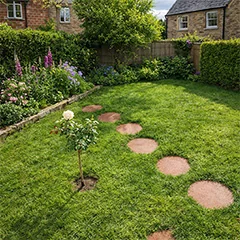 Corten steel stepping stones for a sleek garden path with a natural look